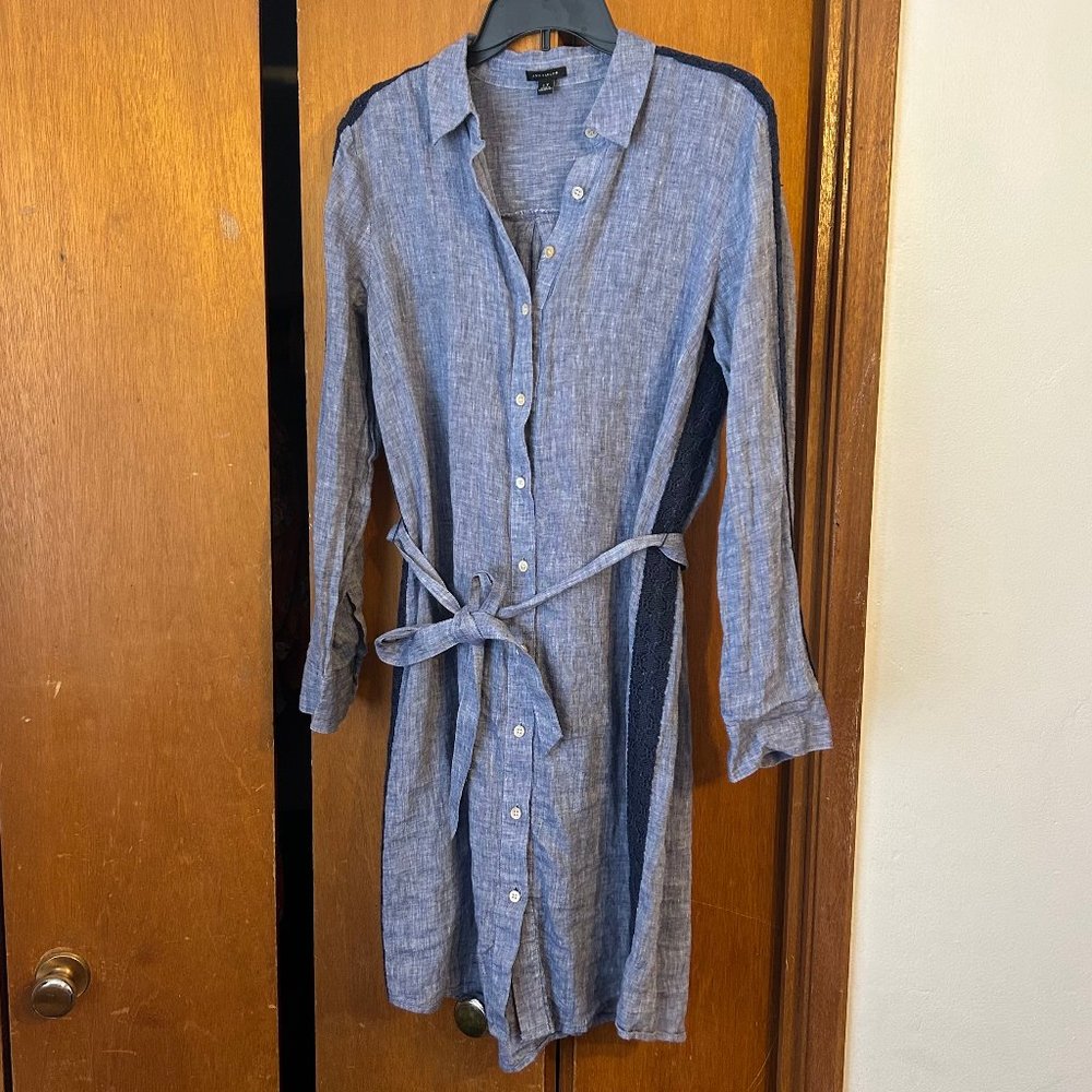 Ann Taylor Chambray Linen Long Sleeve Shirt Dress